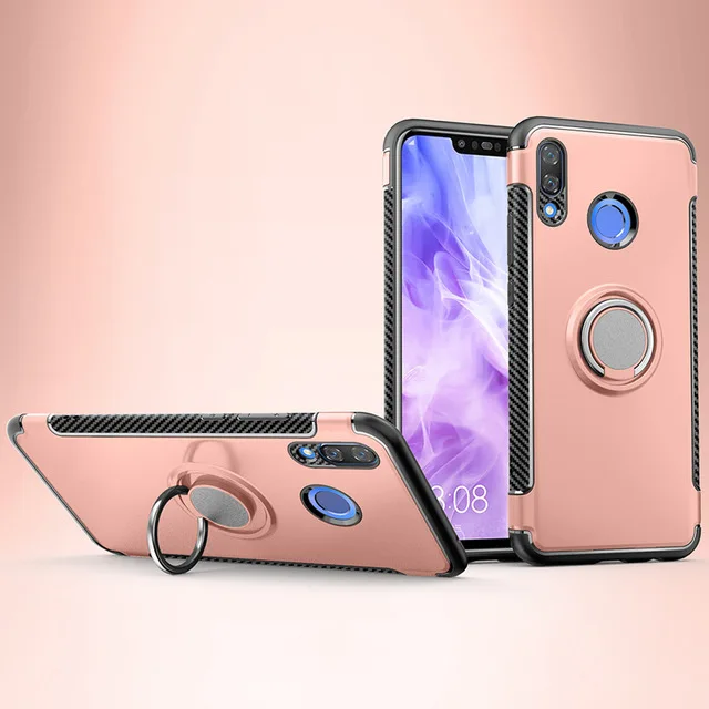 Розовый Чехол для huawei Y9, защитный чехол, полное защитное кольцо, магнитный держатель, ударопрочный TPU+ PC, для huawei Y9, автомобильный чехол, чехол - Цвет: Розовый