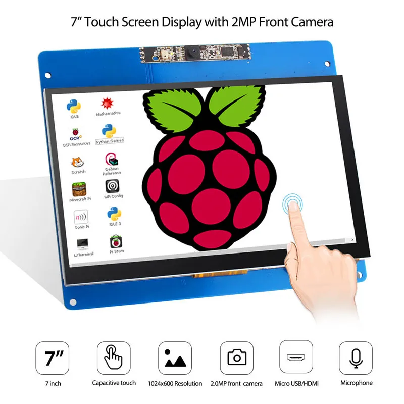 

Elecrow 7 inch Touch Screen Display 1024X600 HD Capacity Touchscreen with Camera and Microphone Display for Raspberry Pi 3 2B B