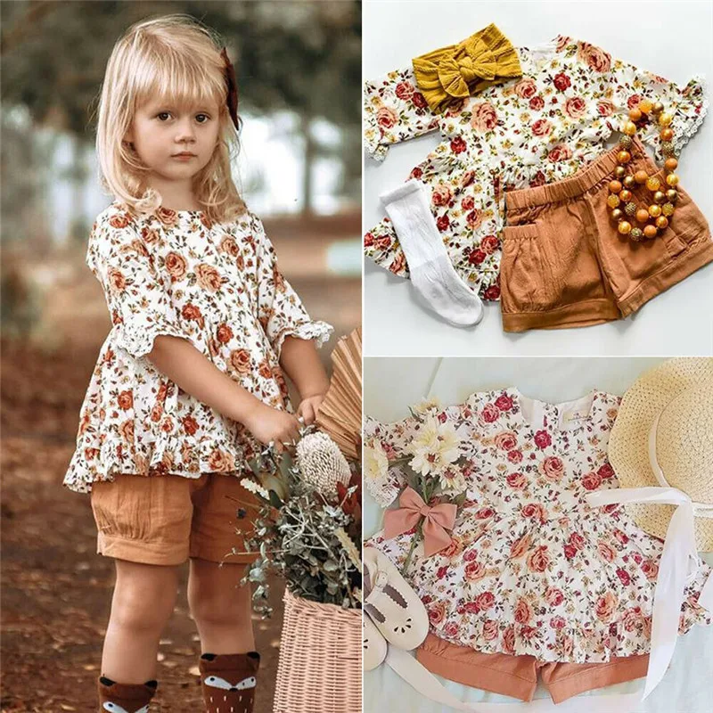 

PUDCOCO Cute 2PCS Kids Baby Girls Outfits Summer Half Sleeve T-shirt Tops+Shorts Clothes Set 1-5T