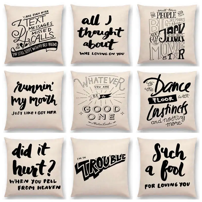 

Hot Sale Black And White Decorative Letters Meaningful Saying Warm Words Interesting Short Sentences Cushion Sofa Throw Pillow