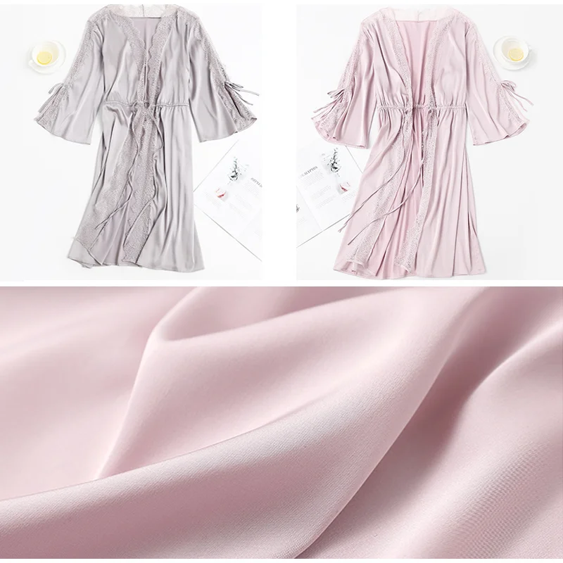 Женское сексуальное кружевное однотонное атласное кимоно с поясом, банные халаты для подружки невесты, свадебное платье, соблазнительный летний женский комплект одежды для сна
