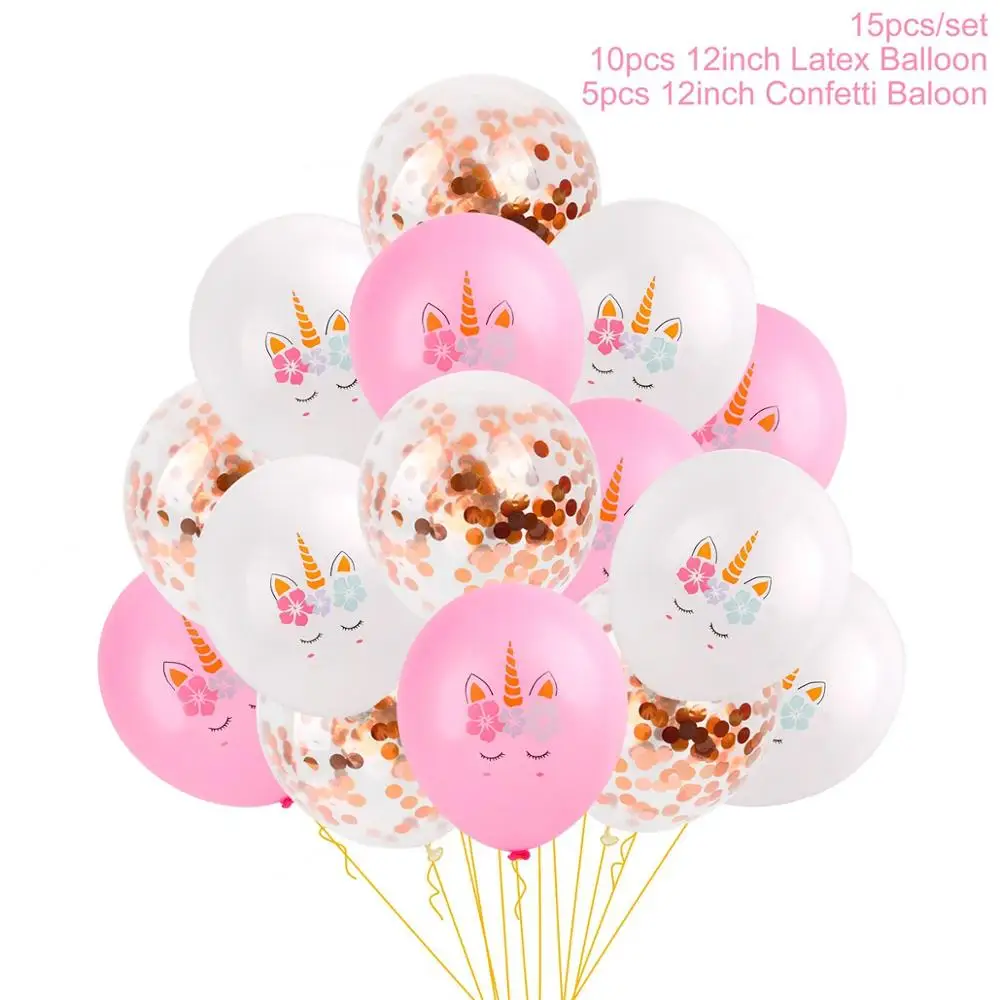15pcs Confetti 2 Единорог, декор для дня рождения, единорог, Декор, подарок, единорог, вечерние украшения, принадлежности для дня рождения, для мальчиков и девочек, декор для душа, единорог - Цвет: 15pcs Confetti 2