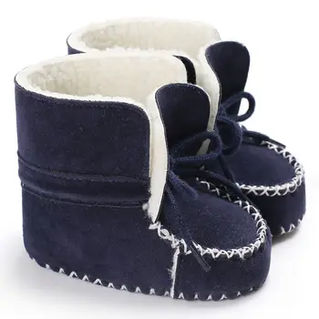 

New sheepskin Leather Wool fur baby boy Winter boots infant girls warm Moccasins shoes with plush lace up booties