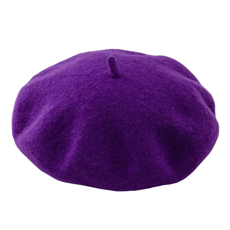 

DOUBCHOW Kids Girls Boys Artist French Berets Hats 2018 Children Wool Solid Color Purple Camel Winter Beanie Cap Baret Flat Hat