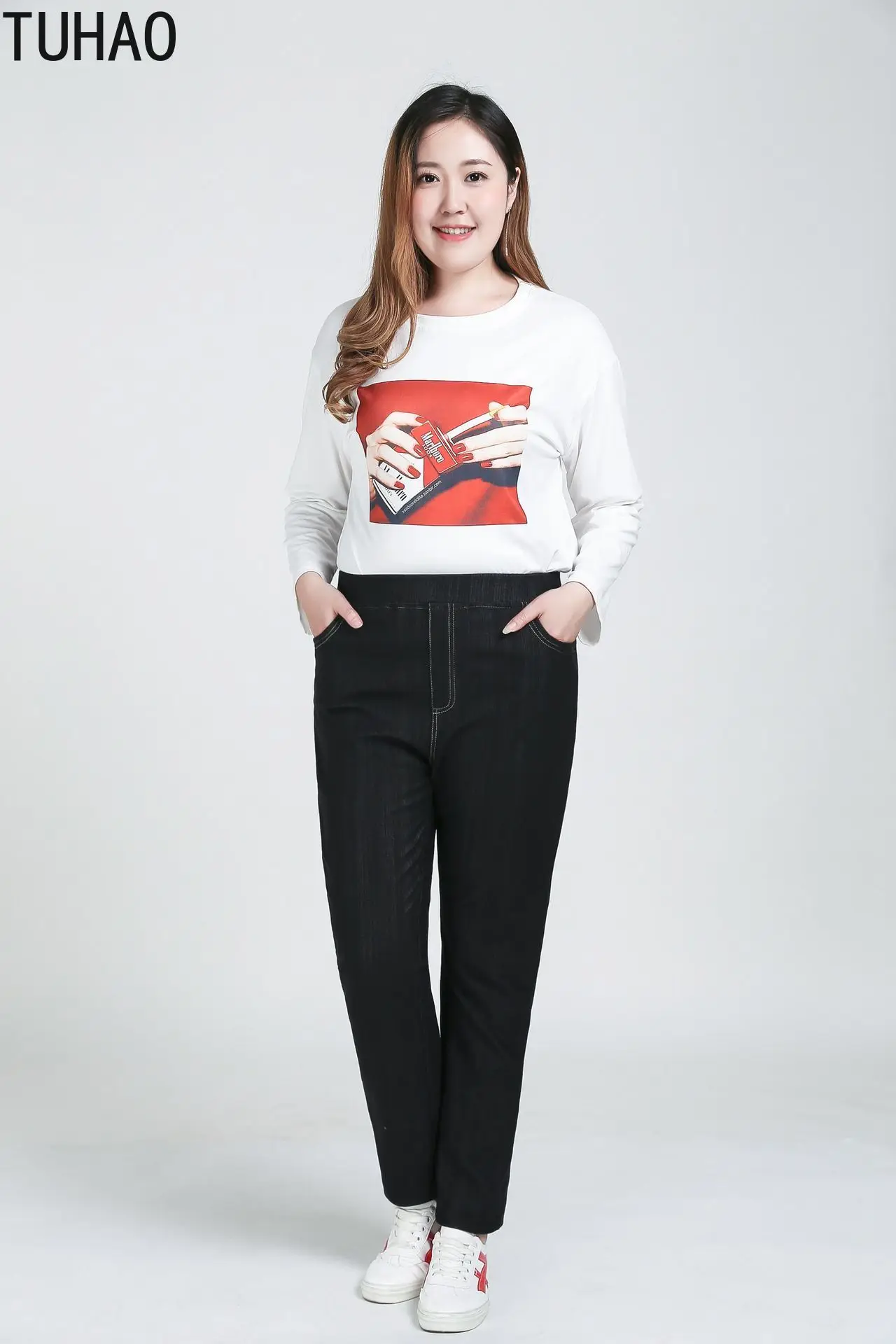TUHAO 5XL 4XL 3XL размера плюс женские джинсы карандаш повседневные свободные штаны модные женские брюки с карманами длиной до щиколотки LZ59