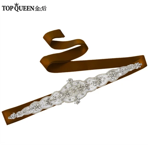TOPQUEEN S349 свадебный пояс высокого качества скромный особый случай пояс хрустальные бусины свадебные ленты пояс для торжественного платья - Цвет: Brown