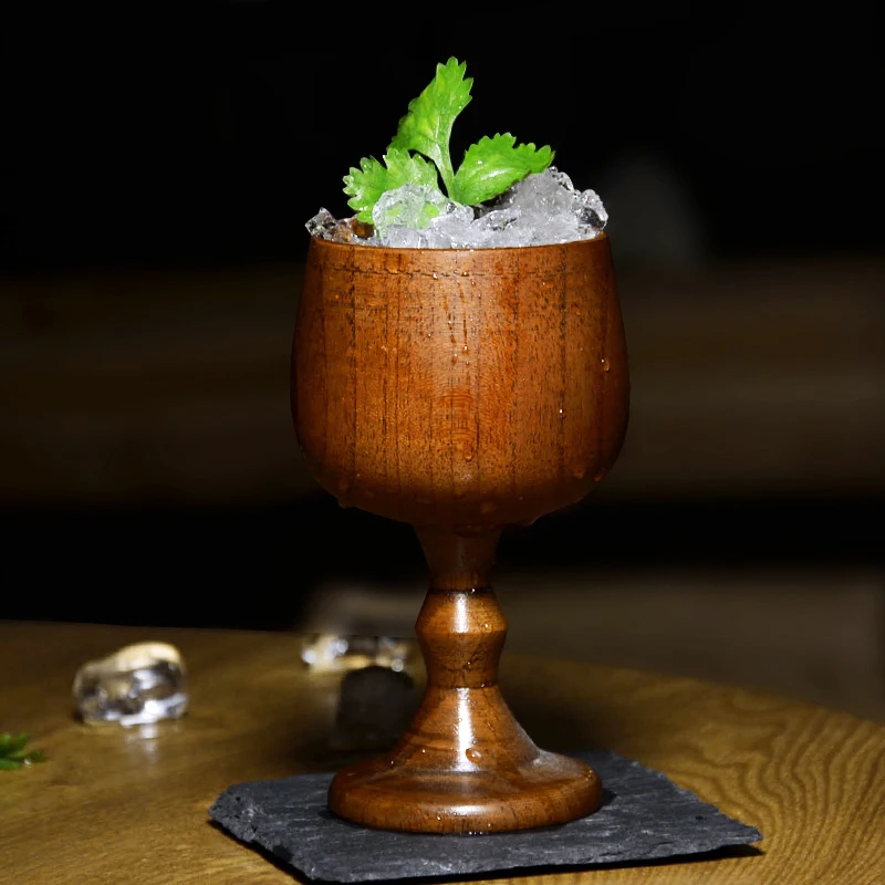 200ml Natural Solid Wood Cup Classic Wooden Wine Cup Vintage Goblet Chalice Hand-made Wood Drinking Dining Cup Drinkware Gift