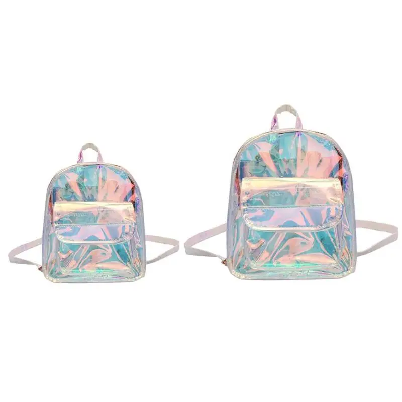 

Transparent Women Laser Travel Backpacks for Teenager Boys Girls Casual High Quality PVC Shoulder School Bags 2019 New