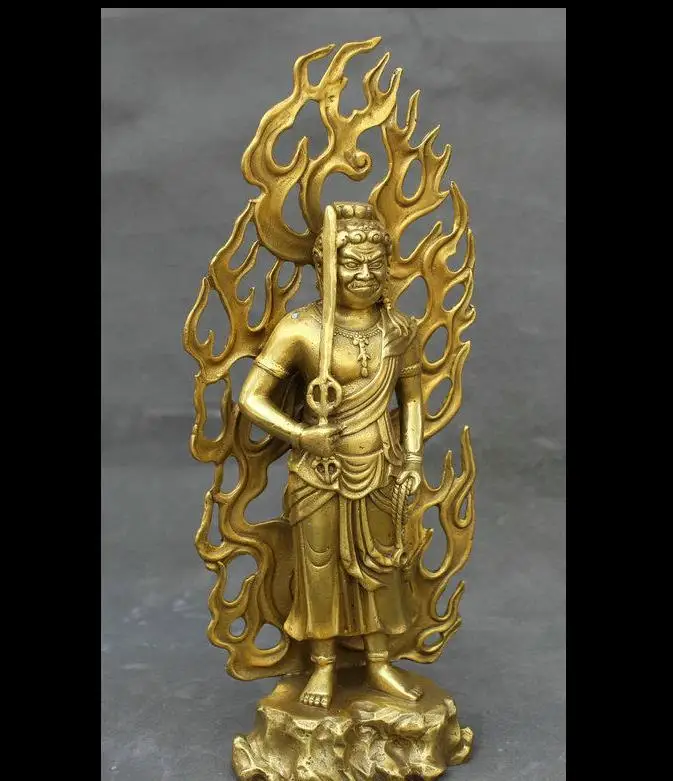 671116478+++ 1" Japen Японский Латунь Буддизм Стенд Fudo Миопатии-o/Acalanatha Статуя Скульптура