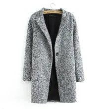 Autumn Winter Women Coat 2015 Casual Tops Outerwear New Arrival Fashion Grey Long Sleeve Single Button Tweed Overcoat