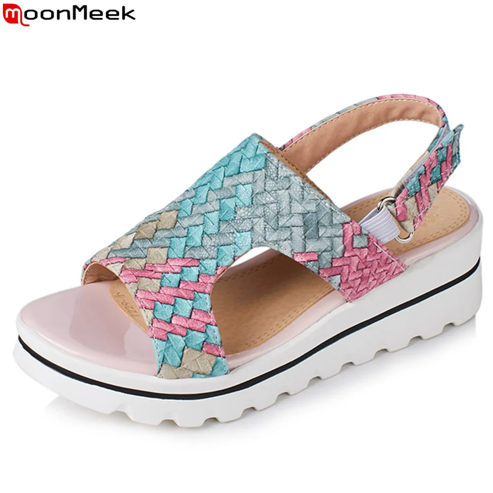 

MoonMeek 2018 summer new size 42 fashion ladies shoes platform wedges shoes mixed color casual women high heels sandals
