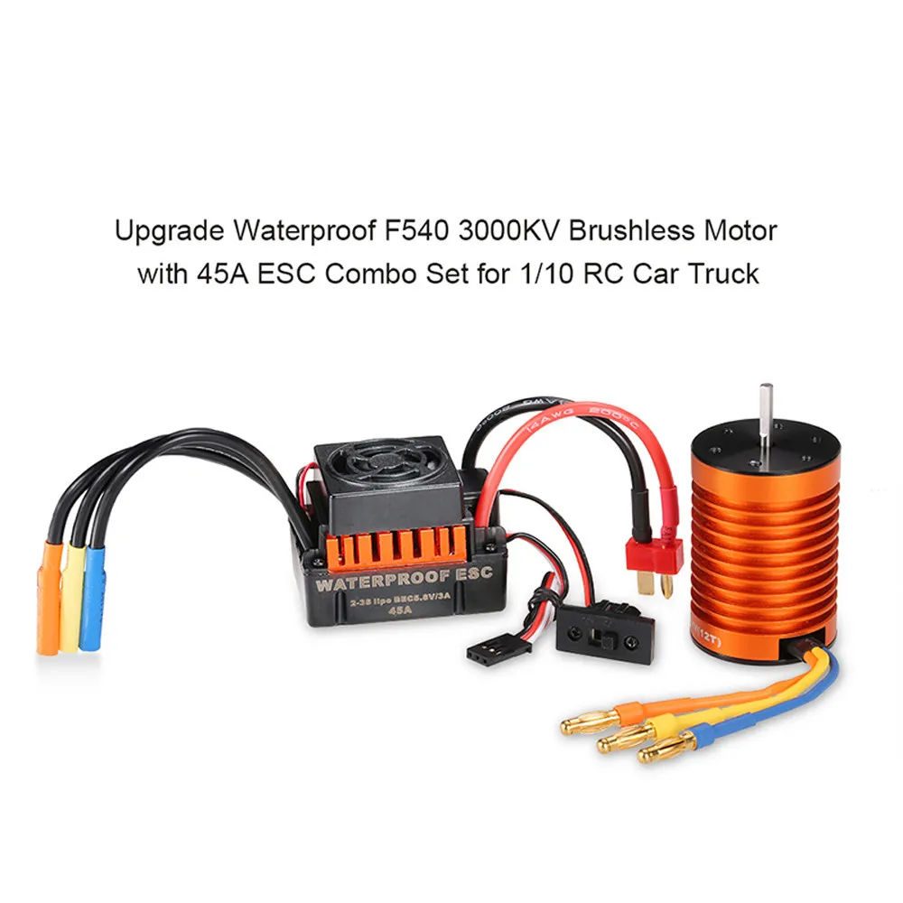 

Upgrade Water Proof F540 3000kv Brushless Motor 45A ESC Combo For 1/10 RC Car