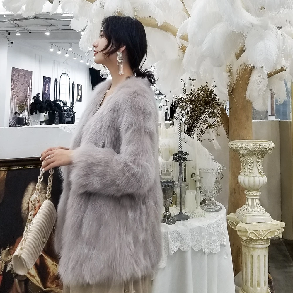 gray Натуральным лисьим мехом пальто зимняя куртка женская одежда натуральный мех пальто осень корейской длинное пальто Винтаж манто Femme Hiver MY1014 - Цвет: gray