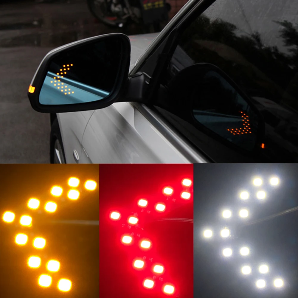 1Pair Car 14-SMD LED Arrow Lights for Car Side Mirror Turn Signal Accessories
