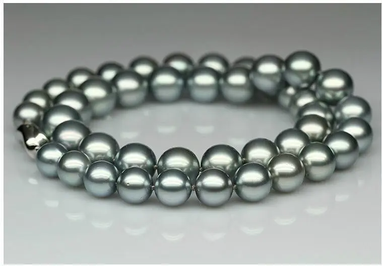 

HOT## Wholesale FREE SHIPPING > charming 9-10mm tahitian silver grey pearl necklace 18inch