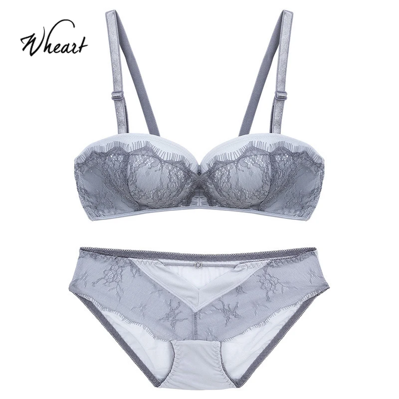 Gray Wastheart, женский модный серый бюстгальтер без косточек с подкладкой, бюстгальтеры, хлопковые трусики, комплект нижнего белья пуш-ап, сексуальное нижнее белье, комплект нижнего белья A B 36 38 - Цвет: Gray