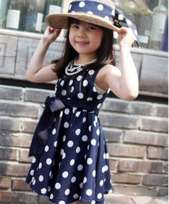 Новые летние модные 1 шт Дети Костюмы в горошек для девочек Шифоновый Сарафан платье Z5