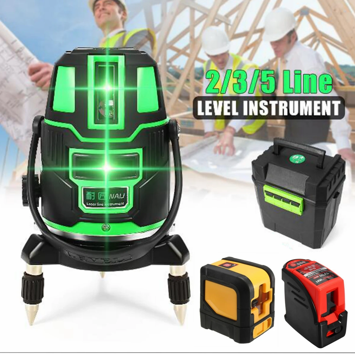 

Green Laser Level 2/3/5 Cross Lines Indoor/Outdoor Self-Leveling 360 Rotary Measure Tool Set US Plug Radius Alternating Direct