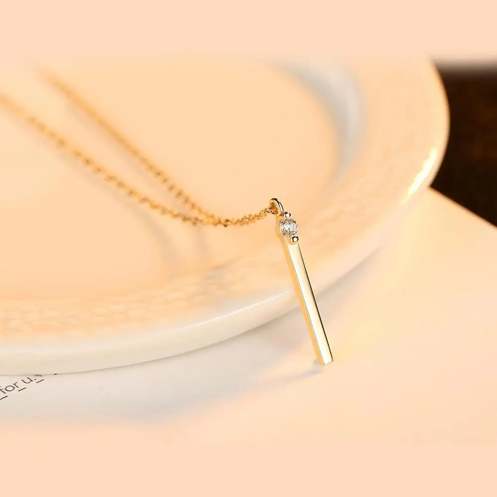 CZCITY Настоящее 14 К золото минимализм слиток кулон ожерелье для женщин с AAA CZ Au585 Простой Шарм цепи ожерелье хорошее ювелирное изделие