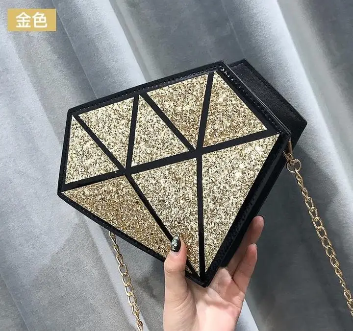 Gold Модная женская сумка-мессенджер из искусственной кожи с блестками и бриллиантами, с геометрическим дизайном, мини-сумка через плечо, женская сумочка с цепочкой - Цвет: Gold