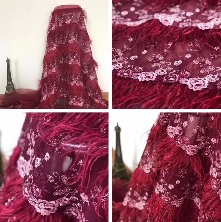 COLOUR 1 Кружевной ткани в африканском стиле высокое качество перо Кружева кисточкой ткань ручной работы, французский Вуаль Сетка кружевной ткани для торжественные платья - Цвет: COLOUR 1