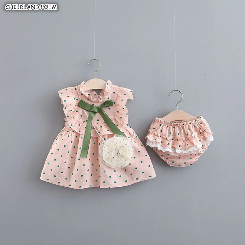 

Newborn Baby Girl Clothes Set Summer 2018 Polka Dot Princess Toddler Baby Girls Clothing Set Dress + Shorts + Bag Girls Outfit