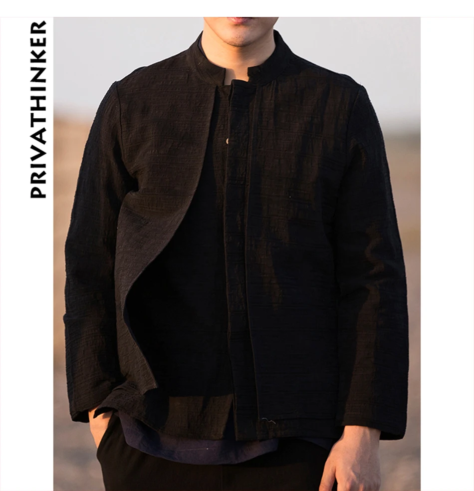 Sinicism Store, Мужская одежда, хлопок, лен, повседневные черные рубашки, мужские рубашки с длинным рукавом, китайская фальшивая ветровка из двух частей