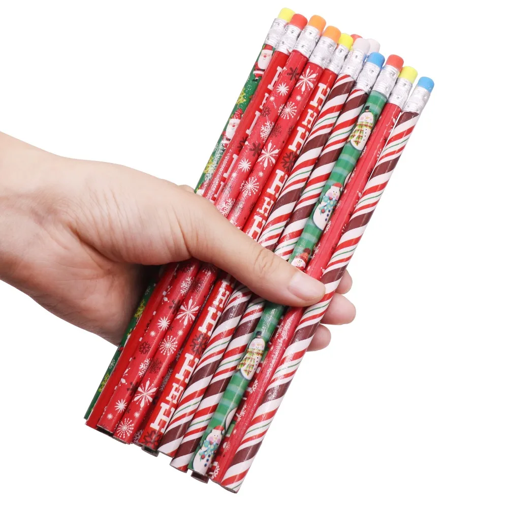 

100 pcs pencil Full Christmas pattern Length 188mm Diameter 8mm Black HB pencil Sketch Painting tool Office School Writing Pens