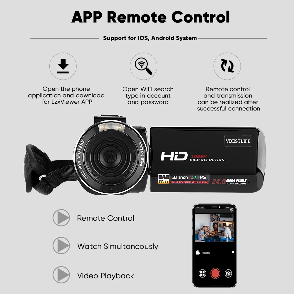 Vbestlife HDV-Z20 3," ips экран wifi 16X цифровой зум 1080 P DV камера