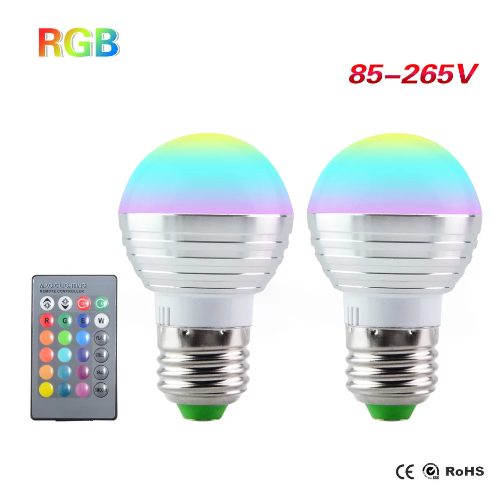 2016 2 PCS RGB LED Bulbs +24 Keys E27 E14 3W LED Lamp Light Led Spotlight Spot light 16 Color