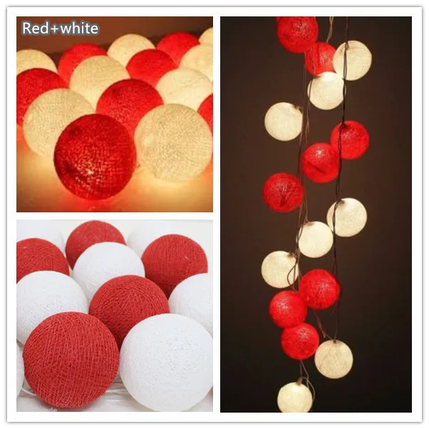 Red and white Тайский стиль хлопковый шар Светодиодные сказочные гирлянды, вечерние, свадебные, для дома, спальни, лагеря, декор питание от 3* AA батареи, индивидуальные лампы - Цвет: Red and white