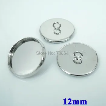 

12mm New Silver tone Plated Blank Bases Cabochons Style Circle Bezel Back Loop Buttons Settings Blank Wholesale