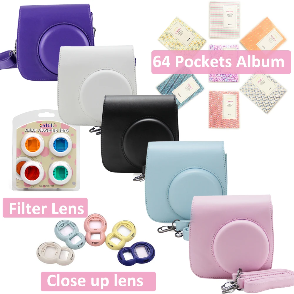 

Carry PU Leather Bag Case with Shoulder Strap For Fujifilm Instax Mini 8 Mini 9 Instant Film Camera + Filter +Album +Selfie Lens