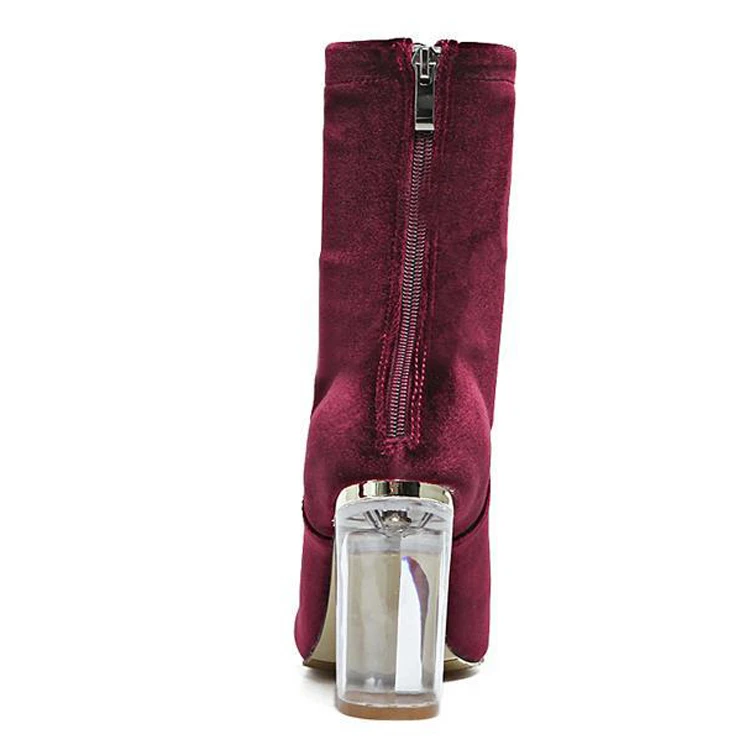LALA IKAI Transparent Crystal Heel Short Boots Women Velvet High Heel Ankle Boot Fashion Women's Winter Boots (6)