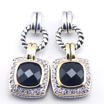 

New Black Onyx Woman 925 Sterling Silver Crystal Earrings TE387