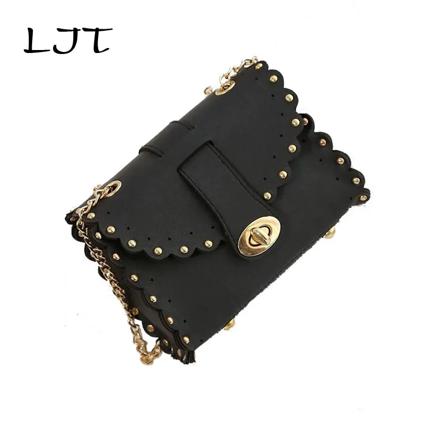 

LJT 2017 Small Chain Female Shoulder Bag Luxury Mini PU Leather Simple Fashion Crosboday Messenger Bag Lady's Hollow Rivet Bag
