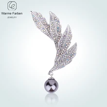 Warme Farben корейский стиль перо перламутровая брошь со стразами серебряный цвет свадебные аксессуары Броши для женщин ювелирные изделия подарок
