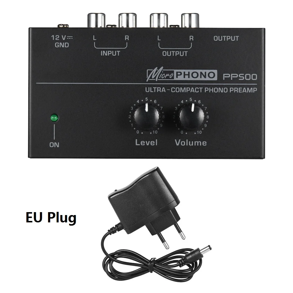 EU Plug Ультракомпактный предусилитель фонокорректора с регуляторами уровня и громкости RCA вход и выход 1/" TRS выходные интерфейсы - Цвет: EU Plug