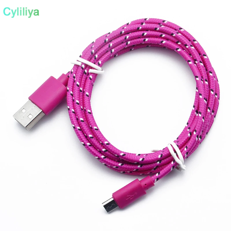1m/3ft 2M/6ft 3m/10ft Durable Brand New High Quality Braided Wire Micro V8 Cable USB Data Sync Fabric Woven Charger 100pcs/Lot