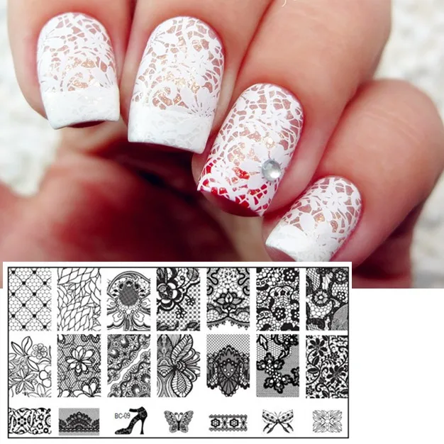 

BC09 6*12cm DIY Nail Art Image Stamp Stamping Plates Butterfly High-heeled Shoes Dappled Floral Pattern Manicure Template Lace
