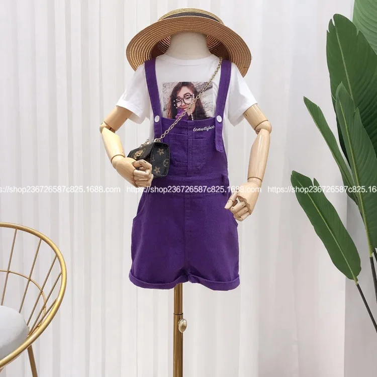 

Denim strap set 2019 summer new girls cute Korean version of the wild thin T strap pants suit tide