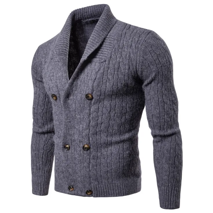 Мужской свитер, Осень-зима, двубортный, утолщенный, вязаный свитер, мужской, высокое качество, мужская вязаная одежда, брендовая одежда