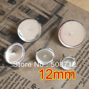 

Free shipping!!! 500sets 12mm Silver Plated Metal Stud Earring Blanks Base Tray Bezel Cameo Setting Post Bullet Stopper Back