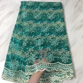 

2019 New Arrival African Lace Fabrics High Quality Green Gold Blue France Cord Lace Guipure Lace Fabric For Nigerian Beaded Lace