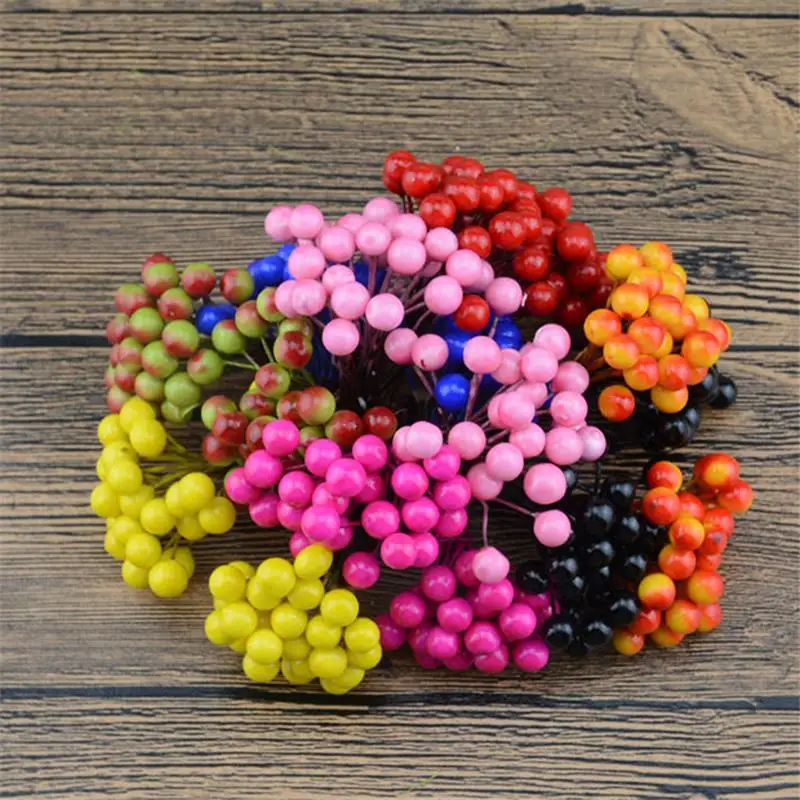 

250pcs 500heads Mini Fake Fruit Small Berries Artificial Flower cherry Bouquet Stamen Wedding decoration DIY craft flower