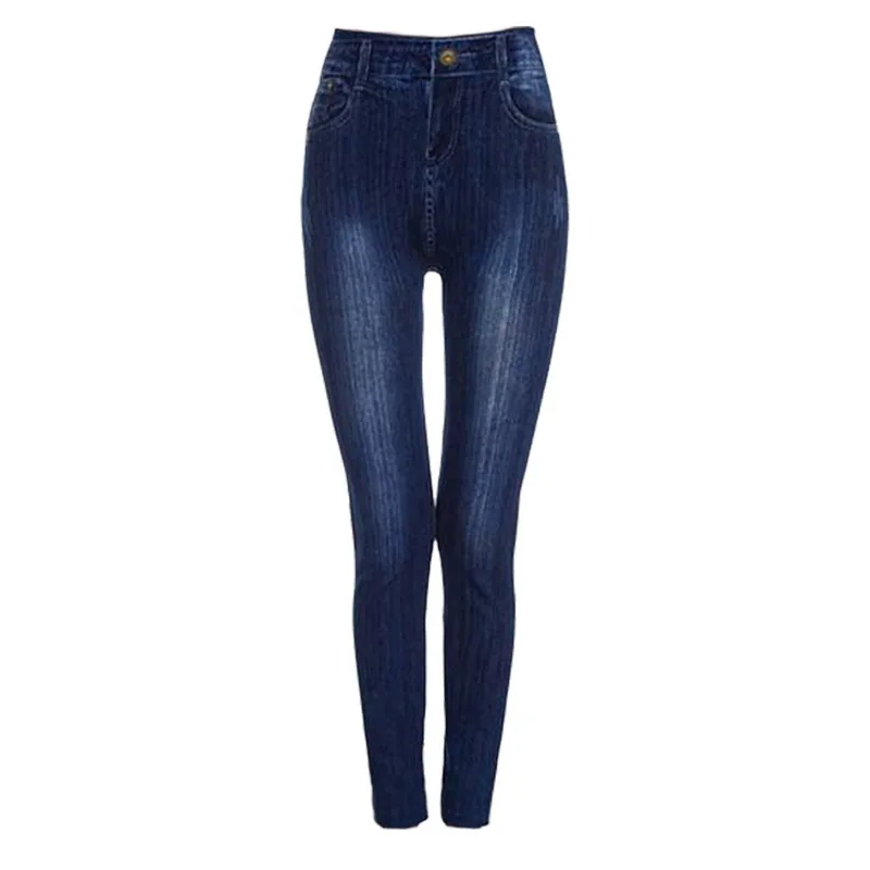Laamei для женщин стрейч Высокая талия обтягивающие джинсы твердые искусственная джинсовые мотобрюки черный узкие брюки, леггинсы джинсы для женщи - Цвет: dark blue