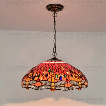 

18inch European Tiffany Red Dragonfly Color Stained Glass Pendant Light Living Room Dining Room Suspended Luminaire110-240v