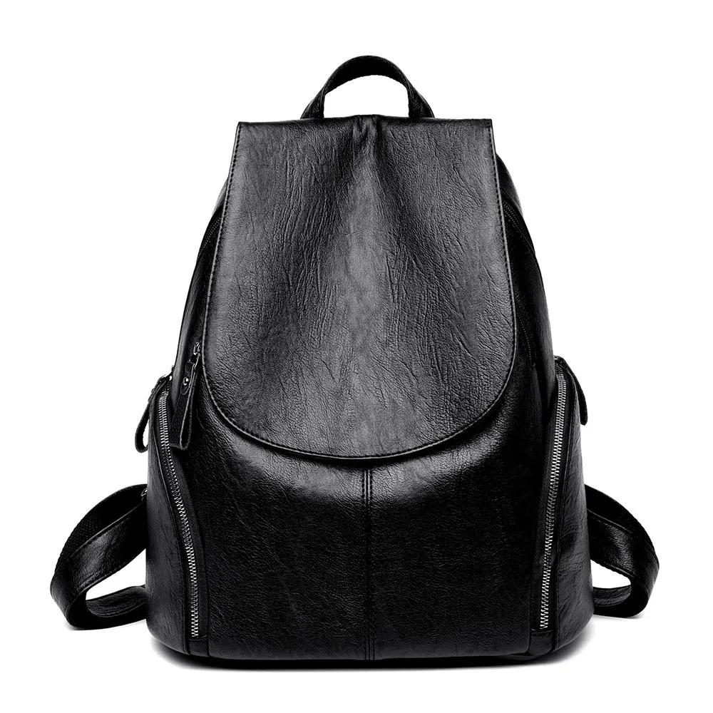 

2019 New Women's Leather Backpack Purse High Quality Soft Backpack Female Leather Shoulder Bag Sac A Dos Femme