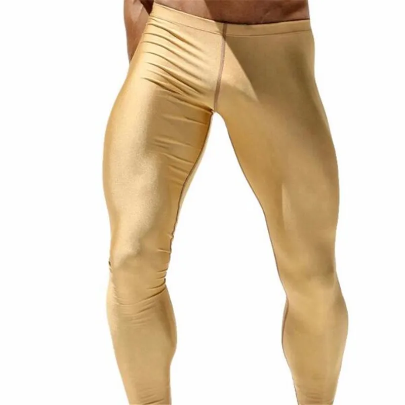 Yehan, колготки для бега, мужские, высокие, тянущиеся, одноцветные, с низкой талией, спортивные, мужские, нейлоновые, быстросохнущие, pantalones, fitnees hombre - Цвет: gold
