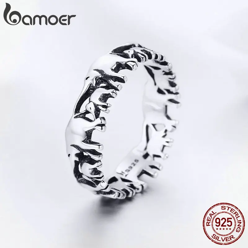 BAMOER Trendy 100% 925 Sterling Silver Stackable Animal Collection Elephant Family Finger Rings for Women Silver Jewelry SCR344